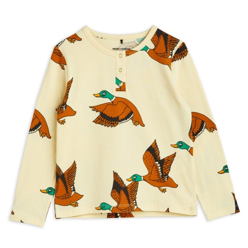 mini rodini ducks aop long sleeve t-shirt yellow