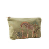 elizabeth scarlett giraffe mother & baby velvet pouch olive