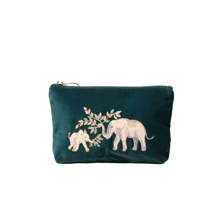 elephant herd mini pouch emerald/velvet