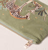 giraffe mother & baby velvet pouch olive