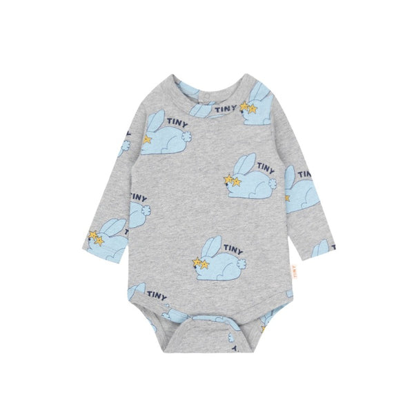 tinycottons rabbits long sleeve baby body medium grey heather