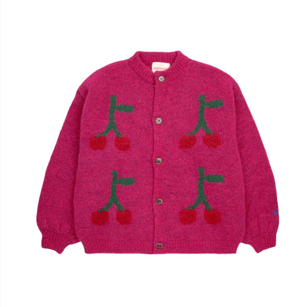 bobo choses cherry intarsia cardigan fuchsia