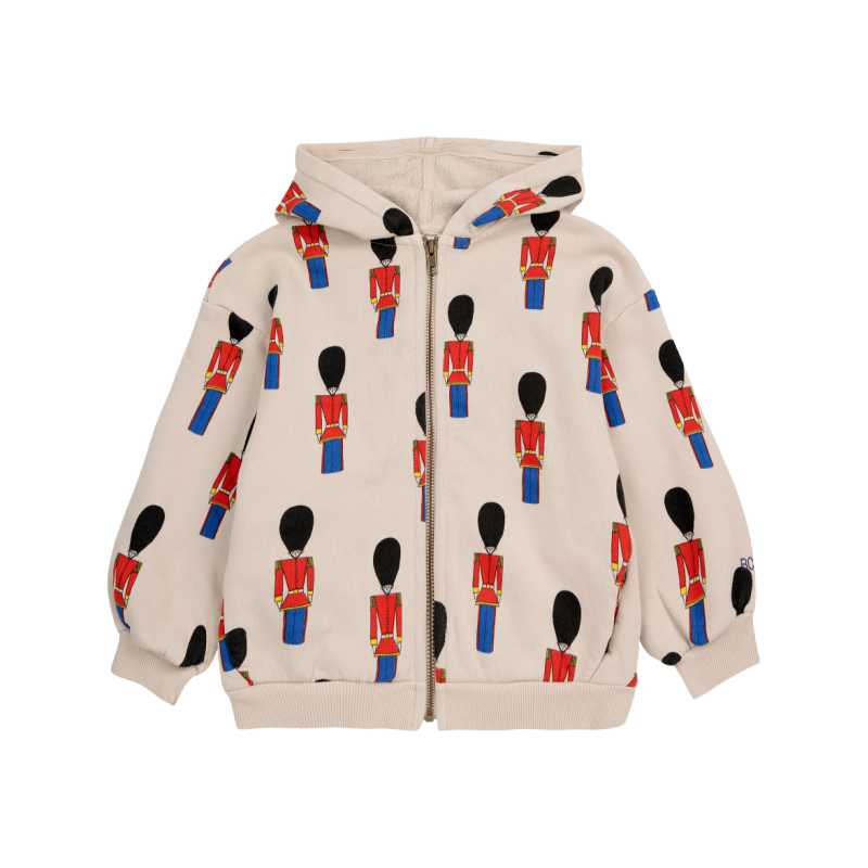 bobo choses little tin soldiers all over zipped hoodie light brown