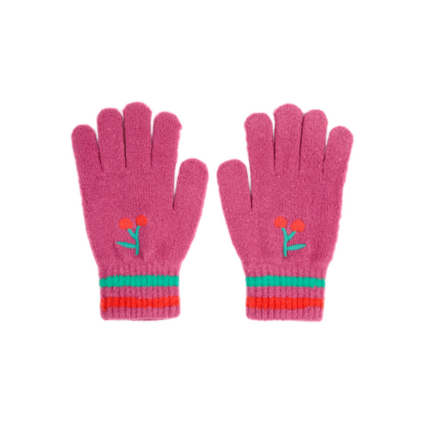 bobo choses cherry knitted gloves fuchsia