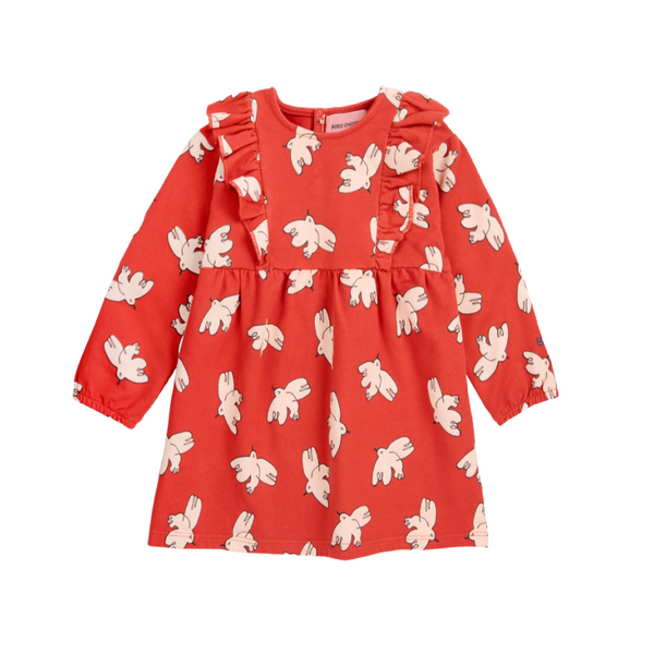 bobo choses freedom bird all over baby ruffle dress red