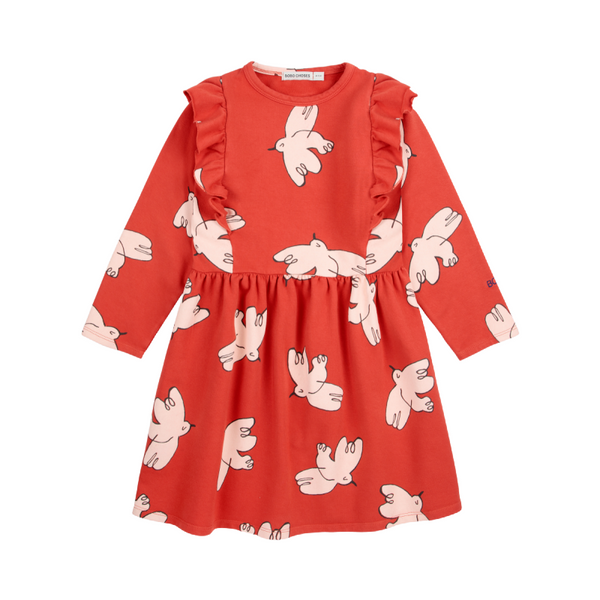 bobo choses freedom bird all over ruffle dress red