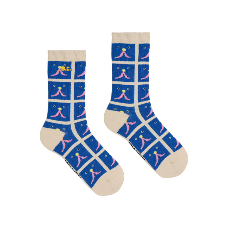 bobo choses funny face all over long socks blue