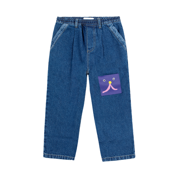 bobo choses funny face denim jogger pants blue