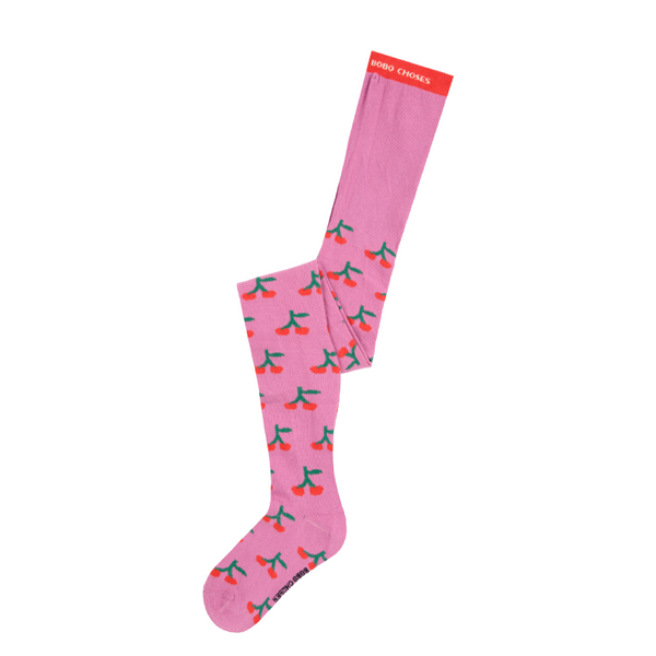 bobo choses cherry all over tights light pink