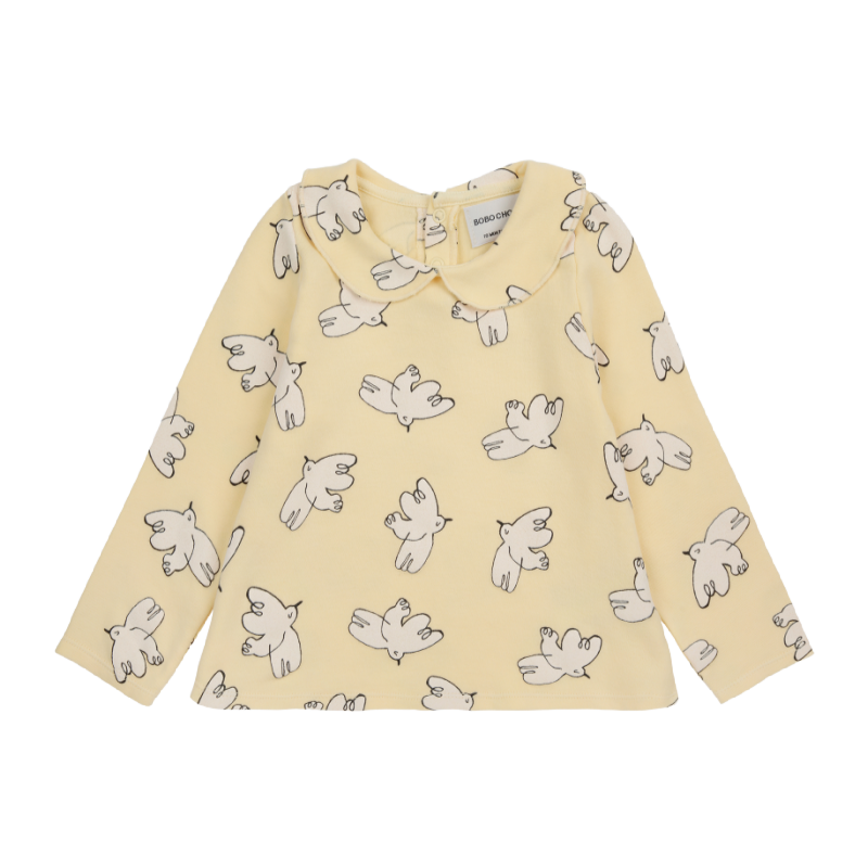 bobo choses freedom bird all over baby long sleeve collar t-shirt light yellow