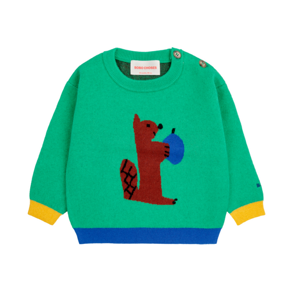 bobo choses hungry squirrel baby sweater green