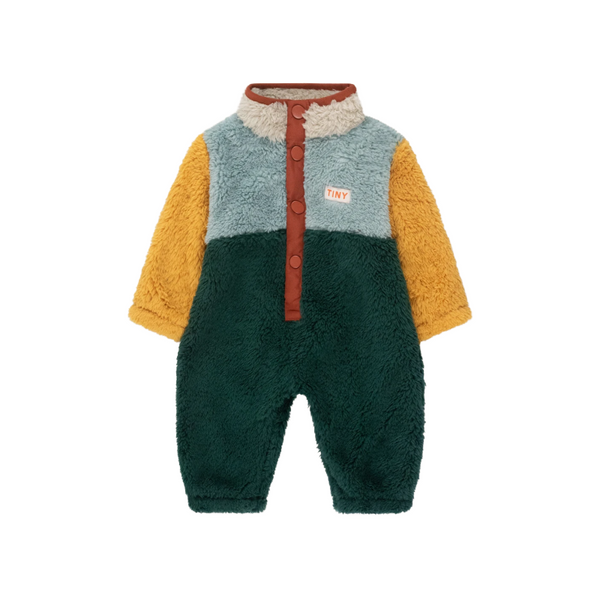 tinycottons color block polar baby sherpa one-piece warm grey bottle green