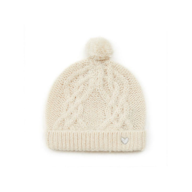 bonton pompom knit baby hat cream