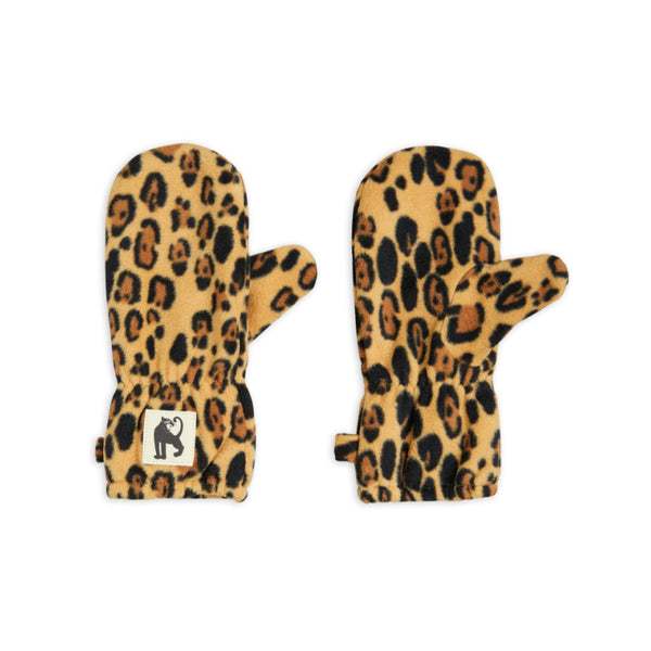 mini rodini basic leopard fleece mittens beige