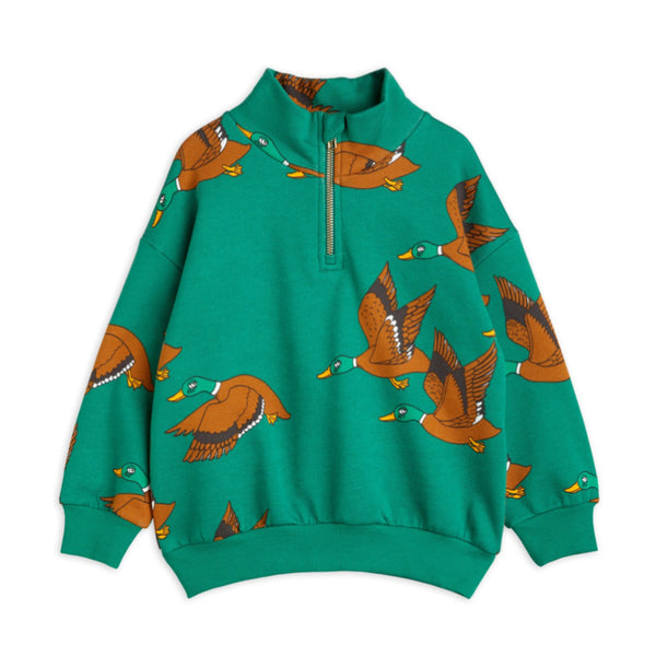 mini rodini ducks aop halfzip sweatshirt green