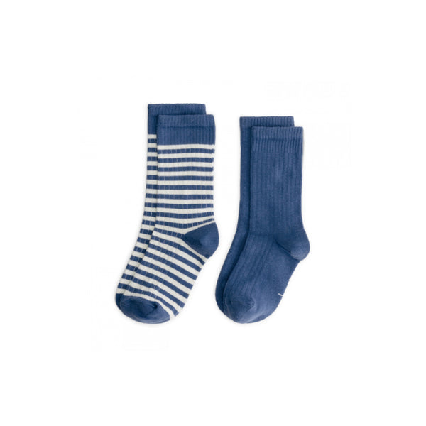 gray label ribbed socks 2-pack blue-grey/cream