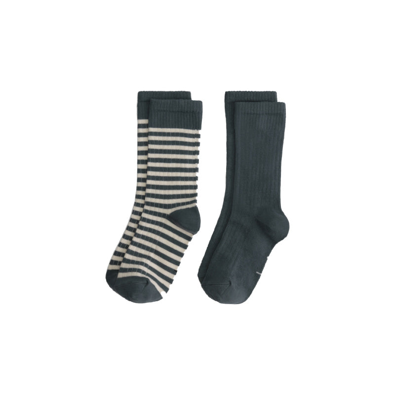 gray label ribbed baby socks 2-pack blue grey/cream