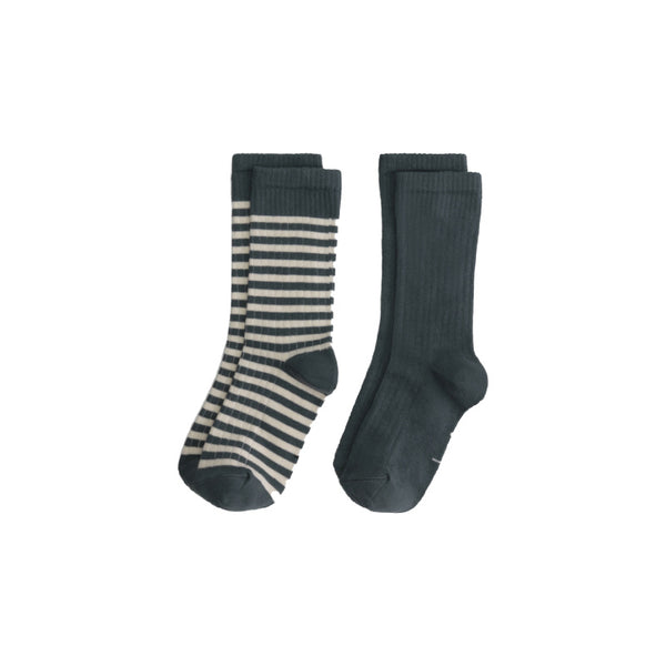 gray label ribbed baby socks 2-pack blue grey/cream