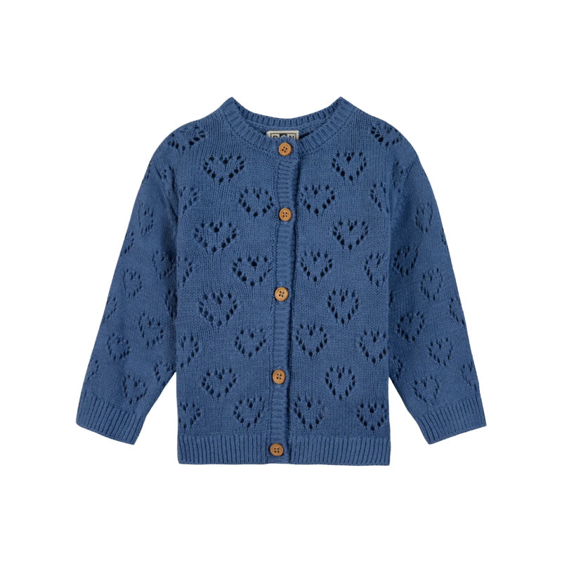 bonton heart pointelle baby cardigan blue