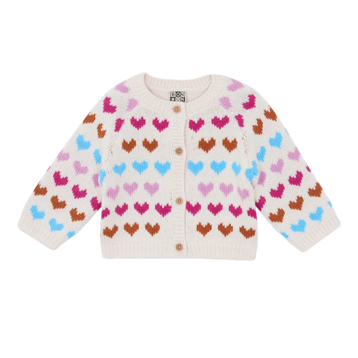 bonton heart baby cardigan cream