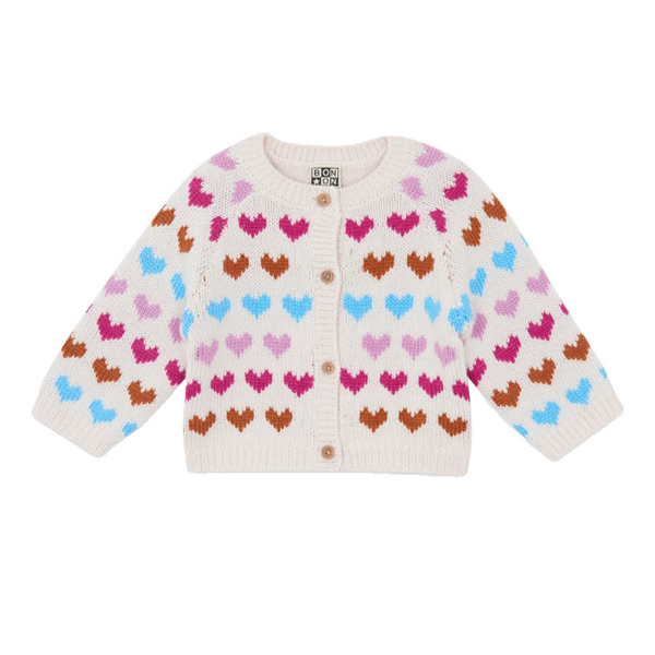 bonton heart baby cardigan cream