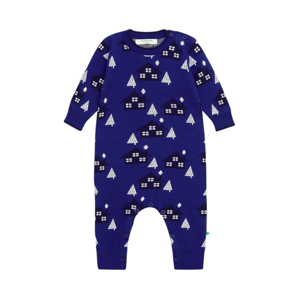 the bonnie mob forest cabin knit baby playsuit blueberry