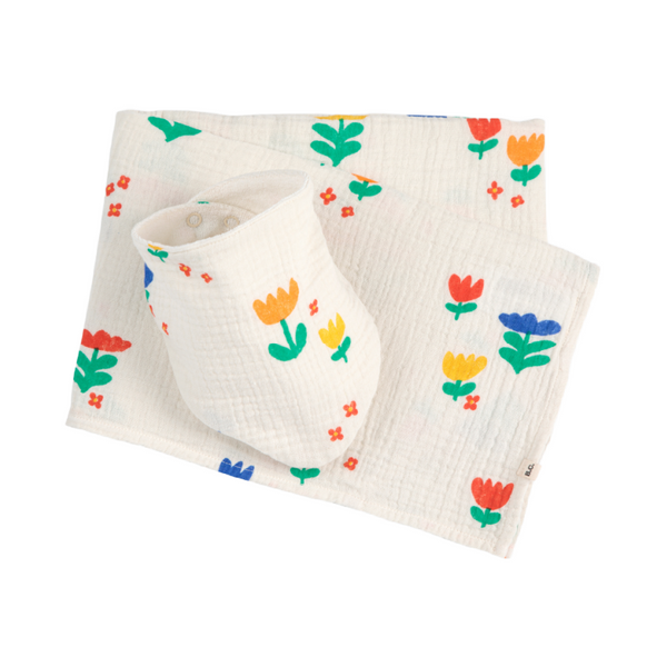 bobo choses garden party all over muslin & bib set offwhite