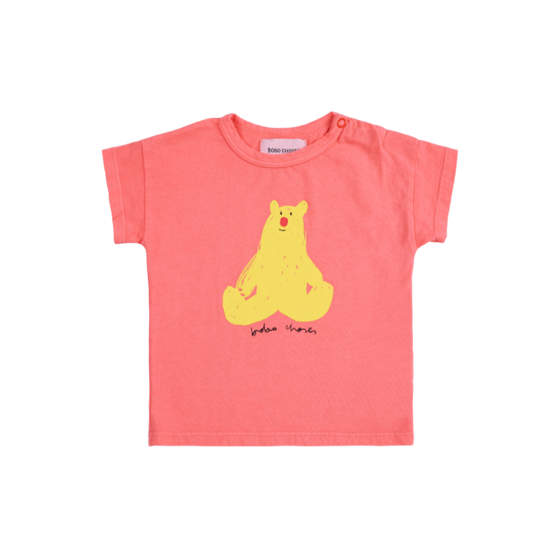 bobo choses hug me bear baby t-shirt coral pink