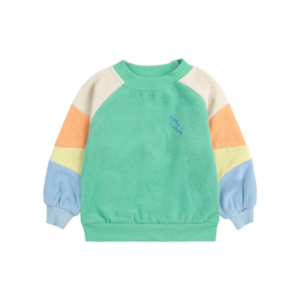 bobo choses green color block terry cloth baby sweatshirt light green