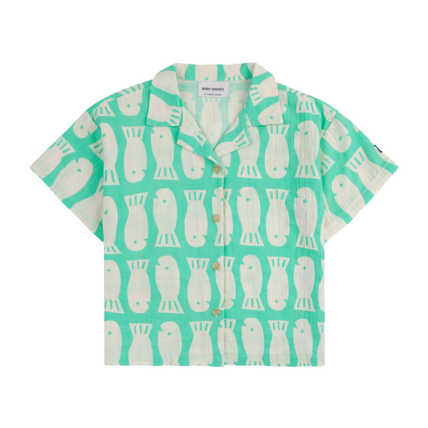 bobo choses lucky fish all over woven shirt light green