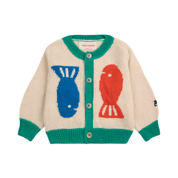 bobo choses lucky fish baby cardigan offwhite