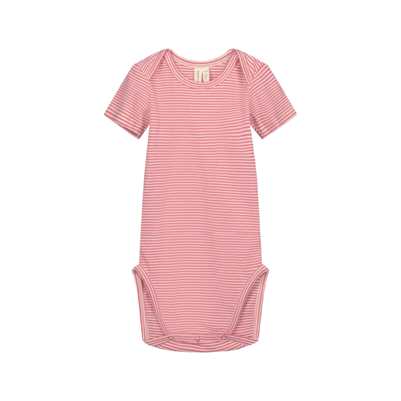 gray label baby short sleeve onesie cherry/cream