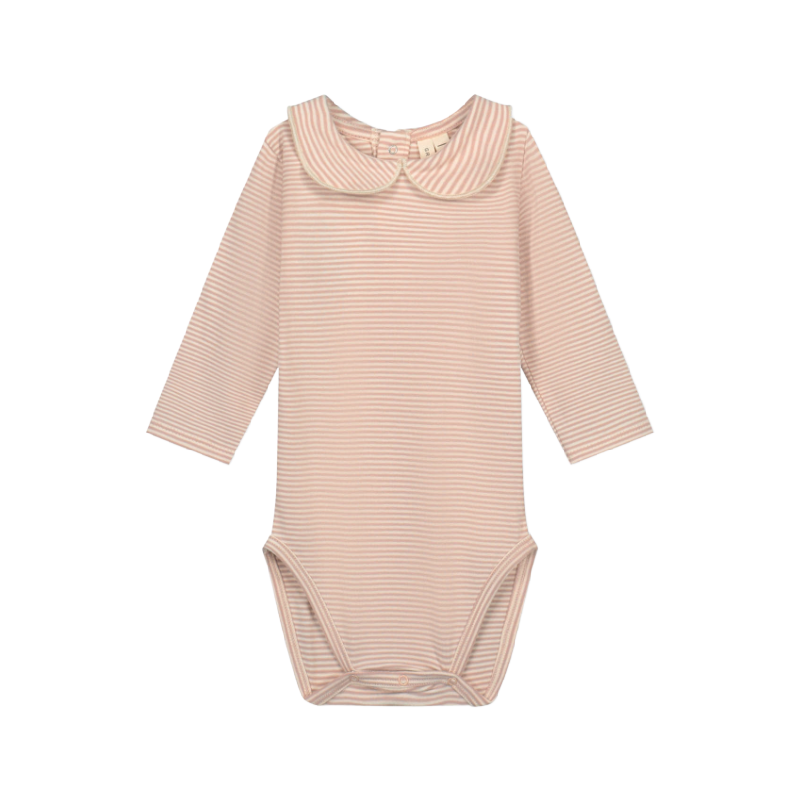 gray label baby collar onesie faded pink/cream