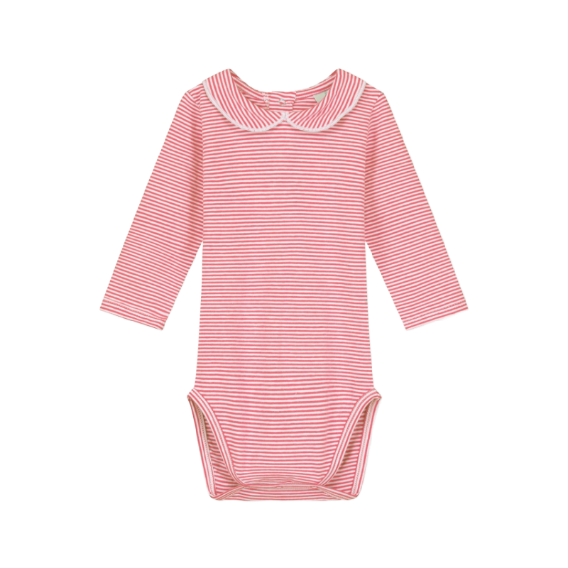 gray label baby collar onesie cherry/cream