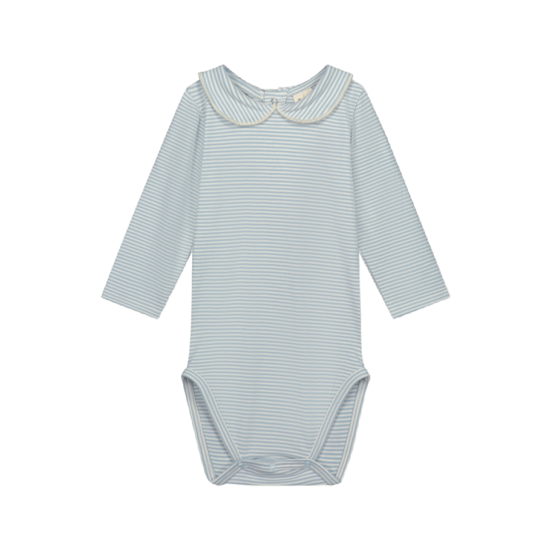 gray label baby collar onesie sky/cream