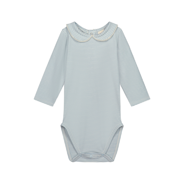 gray label baby collar onesie sky/cream