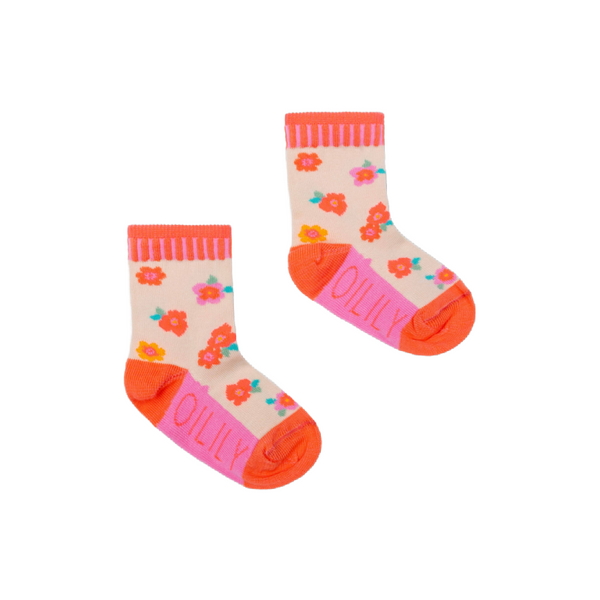 oilily momiji socks allover flowers white coral