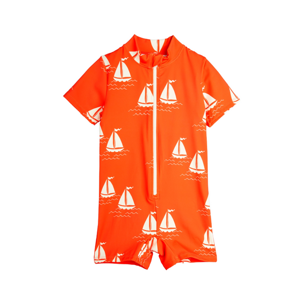 mini rodini sailing boats short sleeve uv suit red