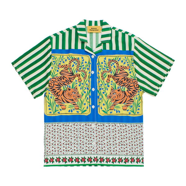 maison mangostan tiger patchwork shirt green