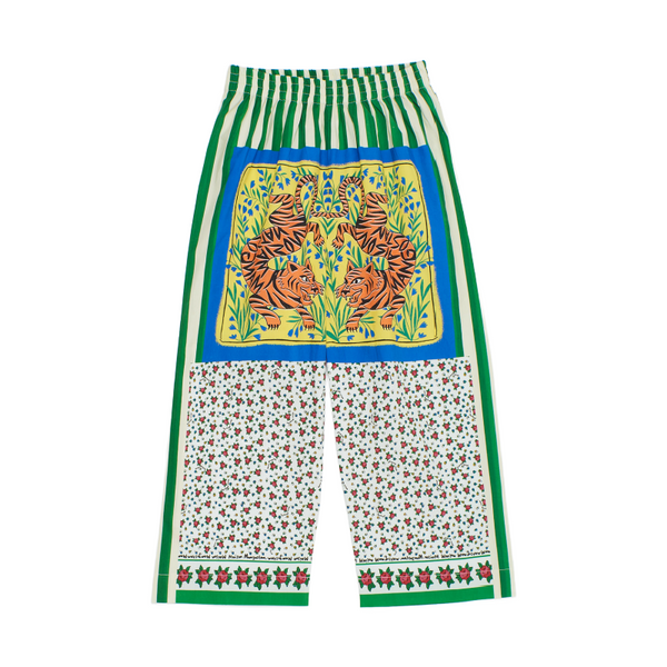 maison mangostan tiger patchwork trousers green