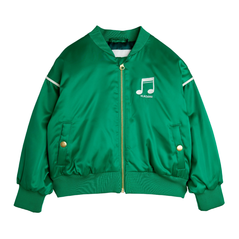 mini rodini note chenille satin baseball jacket green