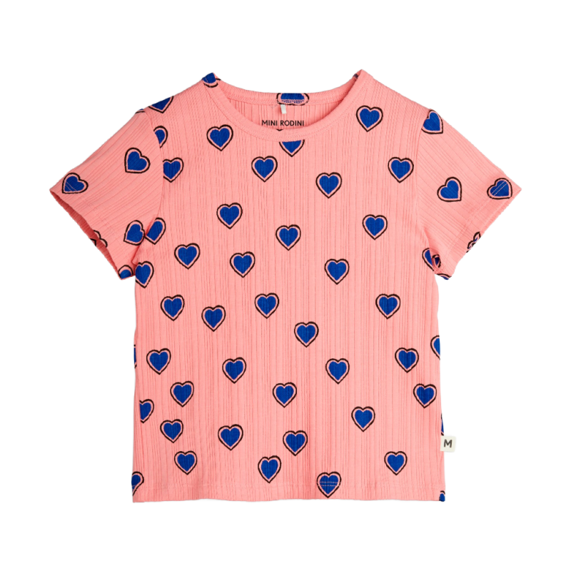 mini rodini outlined hearts aop ss tee pink