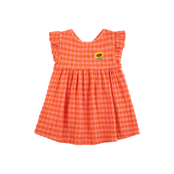 bobo choses vichy woven baby dress coral pink