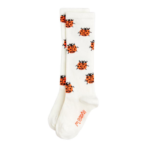 mini rodini ladybugs knee-high socks white