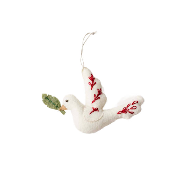 embroidered felt dove ornament red