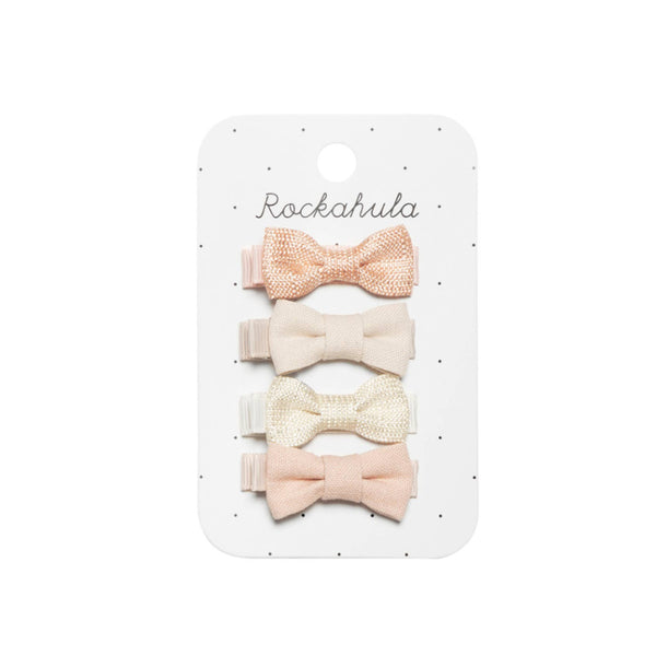 linen mini bow hair clips set