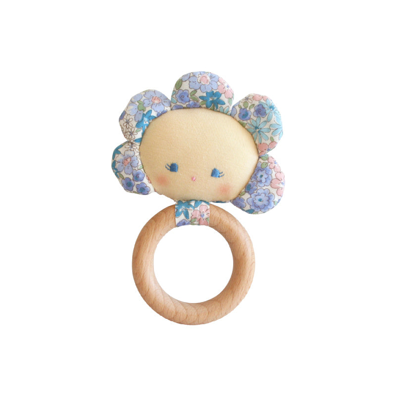 alimrose flower baby rattle liberty blue