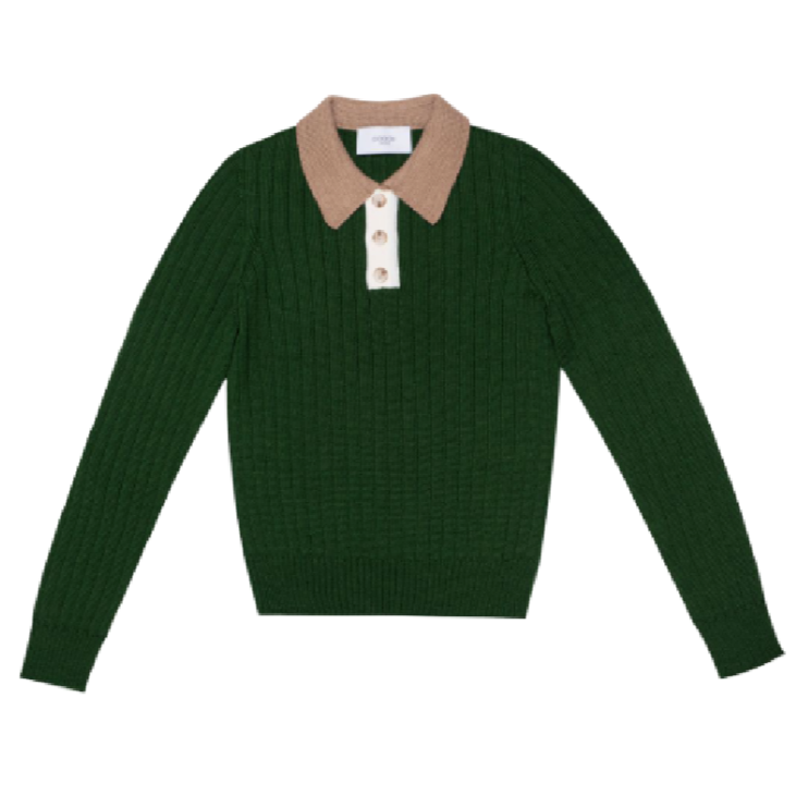 paade mode wool seamless knit poloshirt green