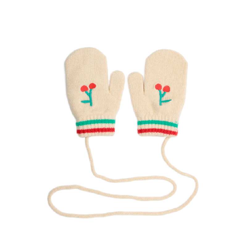 bobo choses cherry knitted baby mittens offwhite