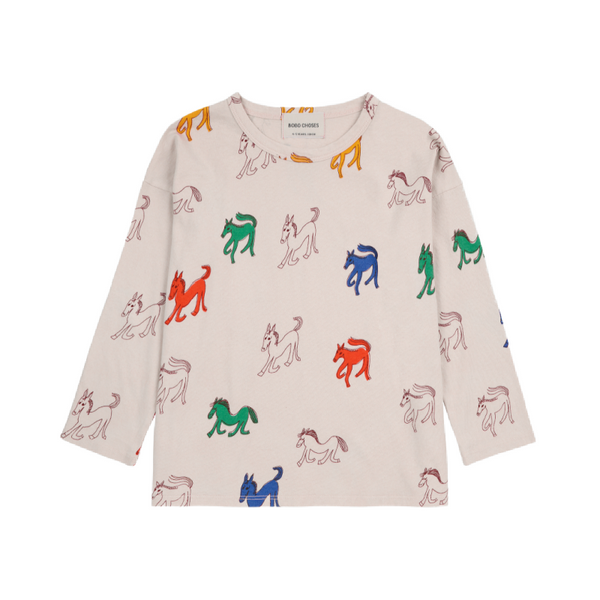 bobo choses wonder horse all over long sleeve t-shirt offwhite